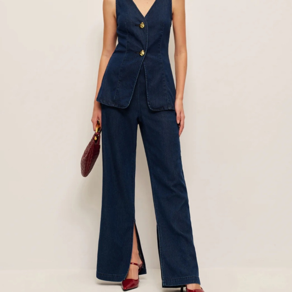 Commense Blue Flare Pants with slit